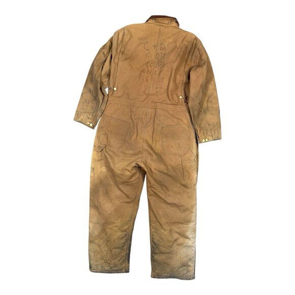 Vtg Carhartt 996QZS Duck Canvas Insulated Coveralls Men’s Size 46S USA Thrashed - Picture 2 of 13
